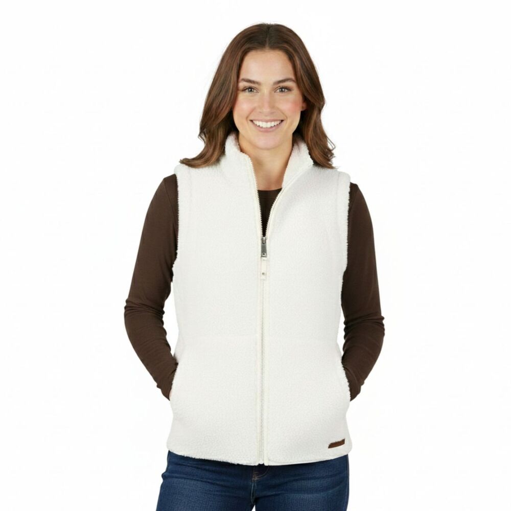 Free Country Cream Sherpa‎ Fleece Vest Full Zip Pockets - Size S